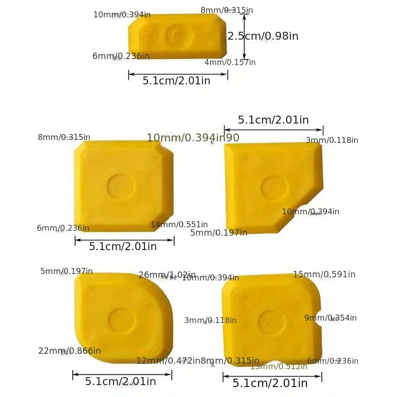 5pcs Scraper Tool Kit Grouting Set Smoothing Trowel Grout Remover Silicone Joint Filler Smoothing Spatula for Sealant Cleaning Qme