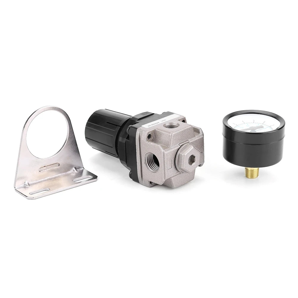AR2000-02 Air Compressor Regulator Valve Pneumatic Air Pressure Regulator Adjustable Control Valve with Gauge G1/4 Qme A