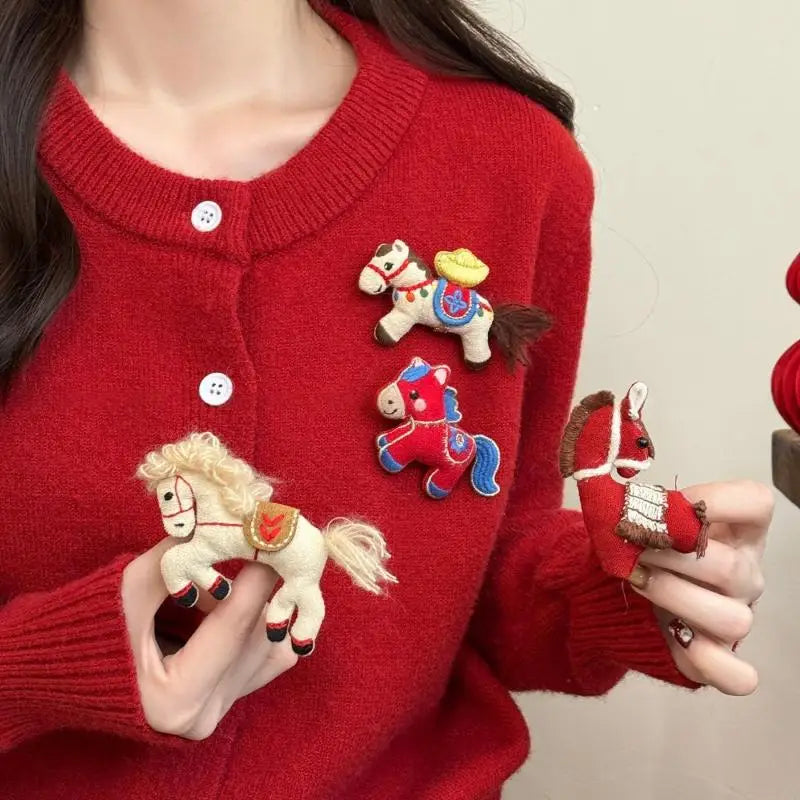 1Pcs Coat & Scarf Accessory Zodiac Year Charming Fabric Pony Brooch For Women Pin Corsage Pin Neck Pin Qme