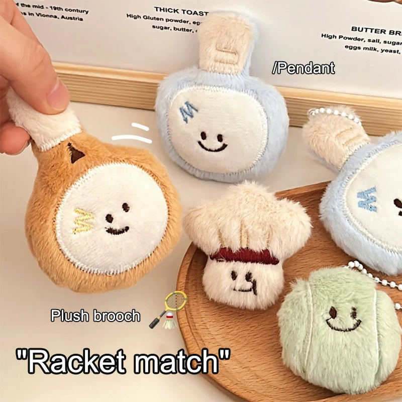 Cartoon Plush Badminton Tennis Keychain Fluffy Cute Creative Soft Qme