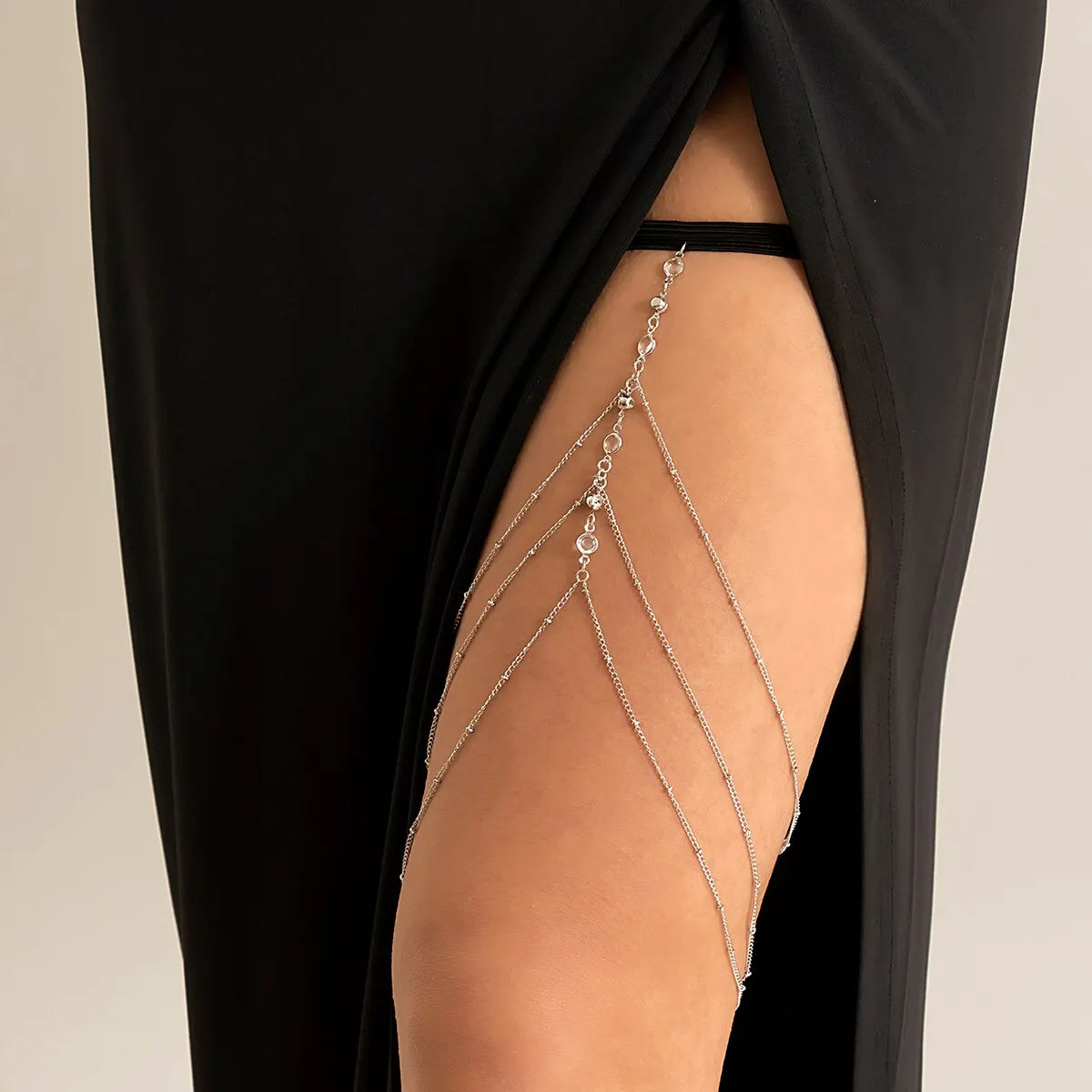 Women Summer Sexy Tassel Multilayer Adjustable Elastic Band Crystal Qme SILVER