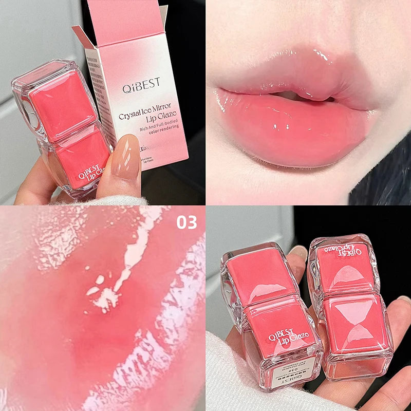 QIBEST Mirror Water Glazed Lip Gloss Moisturizing Lip Tint Not Easy to Fade Long Lasting Non-Stick Cup Lipgloss Stain Makeup Qme 03