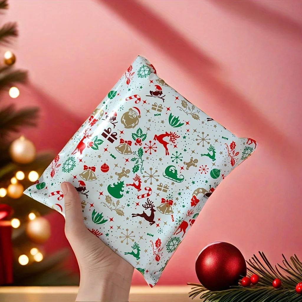 10 Christmas Reindeer Cartoon Mailing Bags, Waterproof Daily Office Gift Bags, Party Gifts, Holiday Mailing Bags, Holiday Prints Qme
