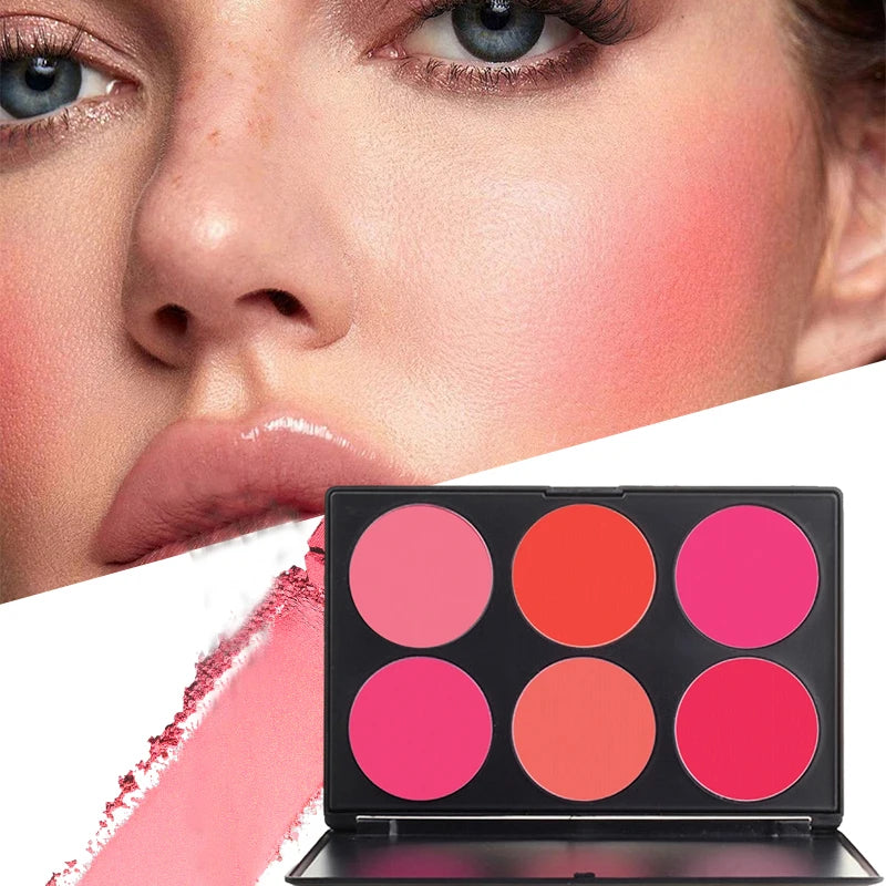 6 Colors Matte Blush Palette Long Lasting Pigmented Pink Orange Rouge Qme