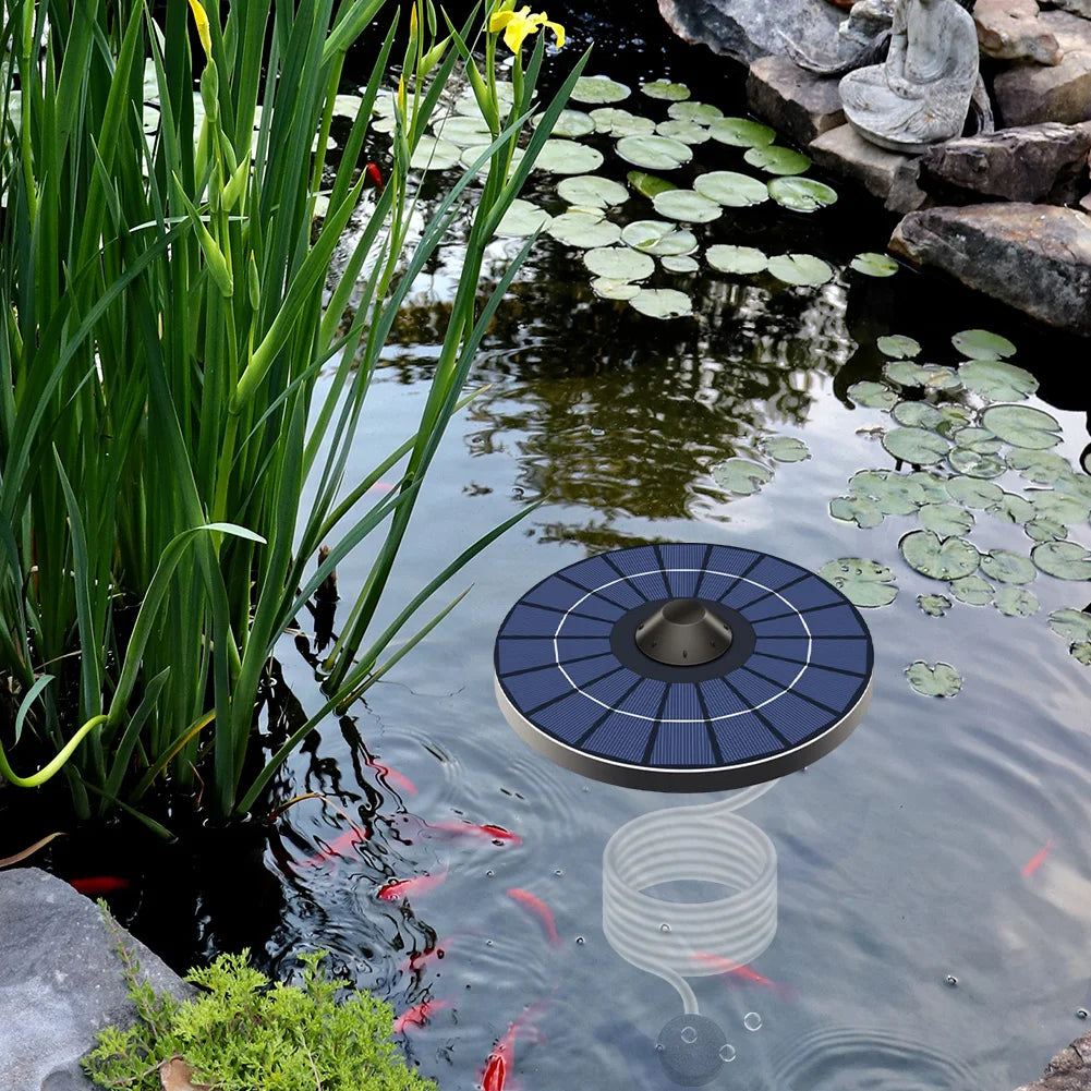 Solar Floating Pond Aerator Pond Oxygen Pump with Air Hose and Bubble Stone Bubble Oxygenator Auto Off for Birdbath Qme