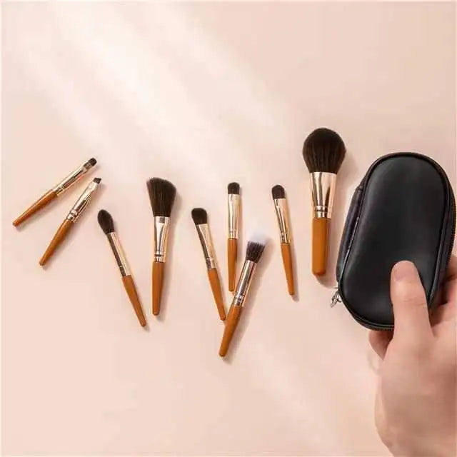 Mini 9pcs Pack Makeup Brush Set Novice Portable Travel Complete Set Soft Fur Makeup Brush Beginner Makeup Brushes With Brush Bag Qme Mini 9 Brush and Bag China Mainland