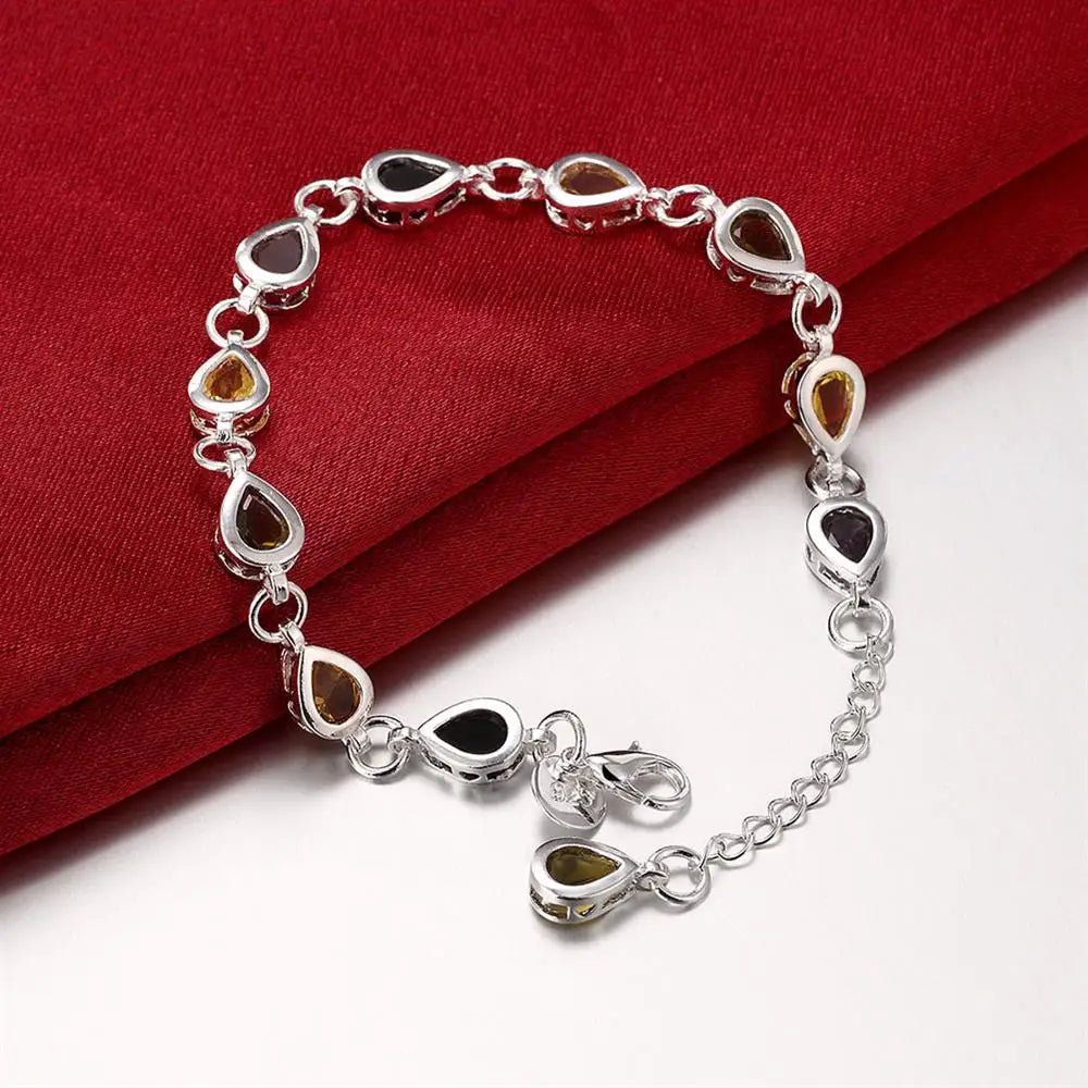 Hot Gift 925 Sterling Silver Charm Bracelets Zircon Luxurious Chain Crystal Stone Jewelry Fashion for Women Wedding Lady Qme