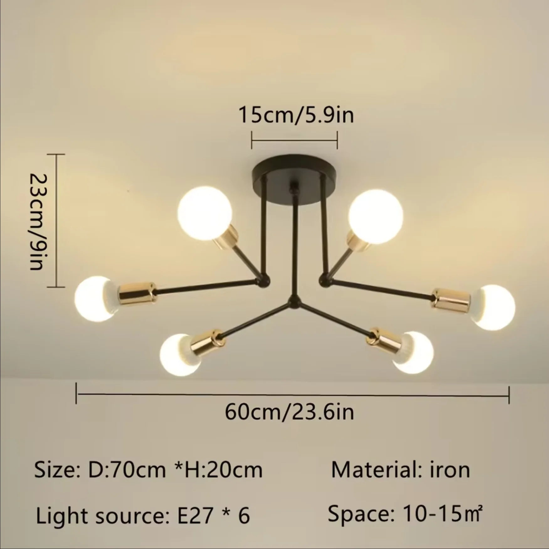 Modern Led Spider Ceiling Lighting Industrial Iron Black/Golden Nordic Minimalist Home Decoration Living Room Dining Room Ceilin Qme Golden Black