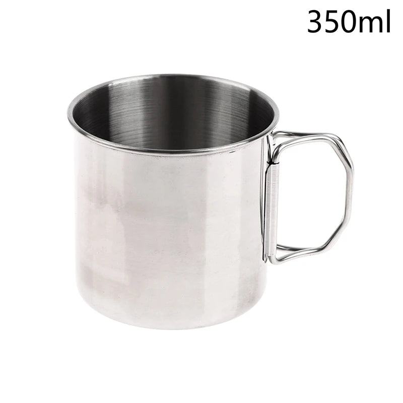 Stainless Steel Folding Handle Cup Portable Carabineroutdoor Camping Qme 350ML