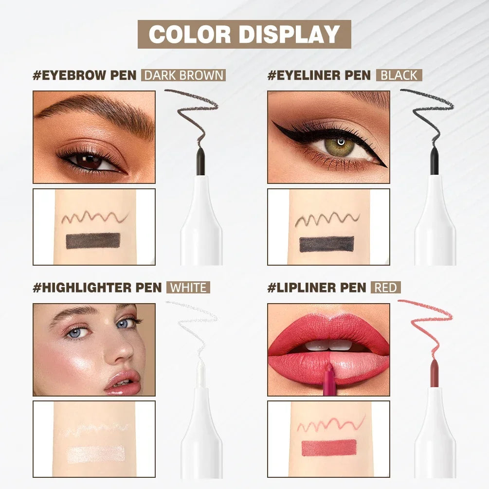 QIBEST 4-IN-1 Makeup Matte Eyeliner,Lip liner,Eyebrow pencil And Highlighter In 1 Stick Lasting New Design Multipurpose Cosmetic Qme
