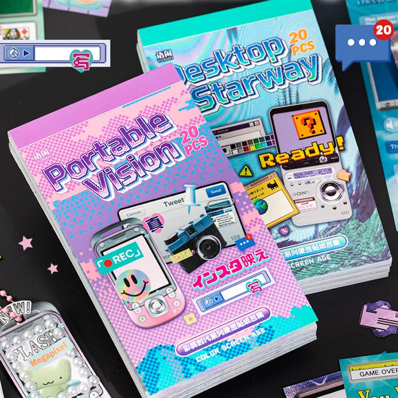 Y2K Millennium Retro Digital Window Sticky Note Sticker Book, Nostalgic Collage Materials for Journals, Gifts for Birthdays Qme ALL