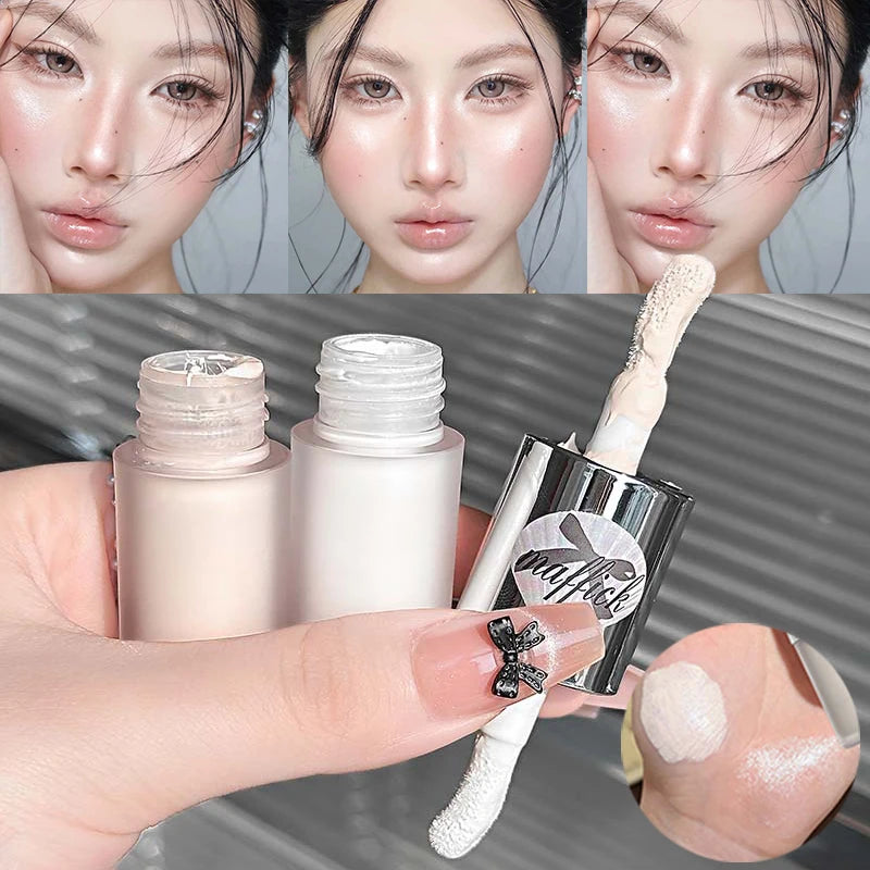 Dual-Ended Pearl Gloss Contour & Highlight Liquid Diamond Silver & Matte White Cream Three-dimensional Shine Face Contouring Qme