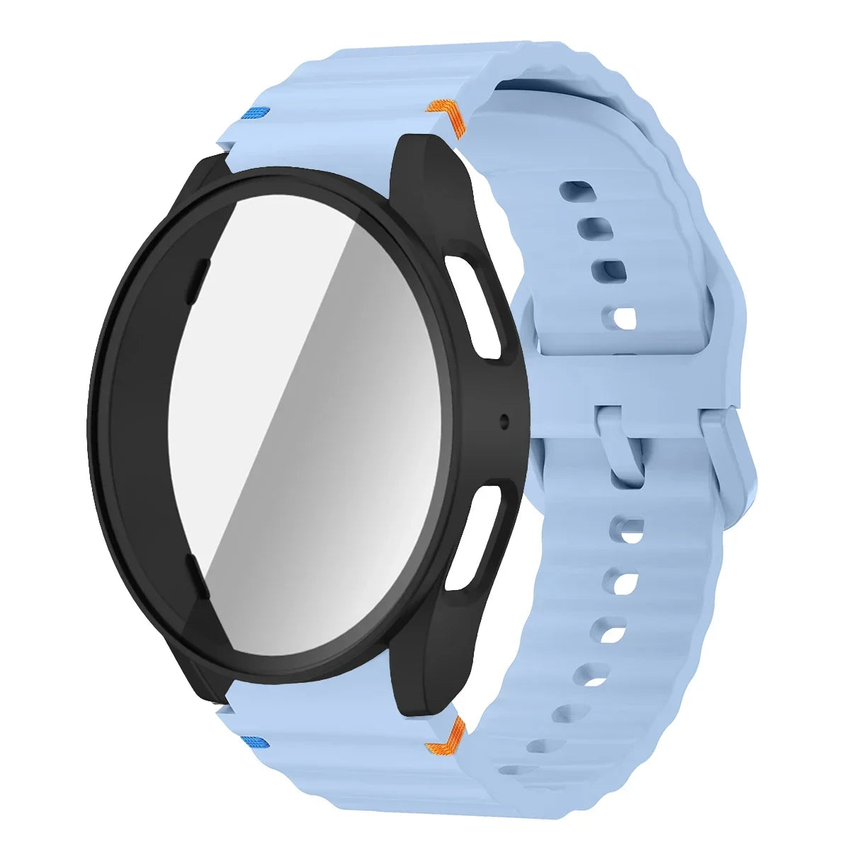 Original Silicone Band +Case for Samsung Watch 7 40mm 44mm Sport Bracelet For Galaxy Watch Strap 6 40mm 44mm Screen Protector Qme LU Black GalaxyWatch4 5 44mm