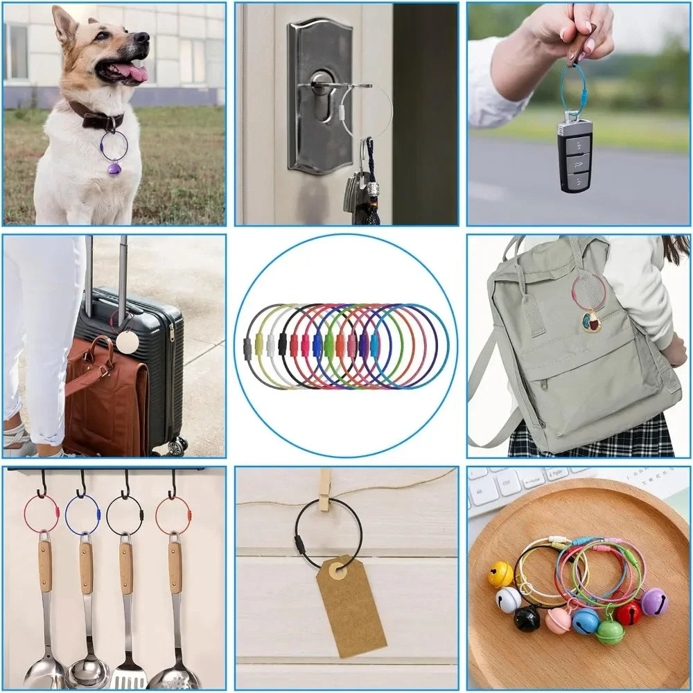 10-100PCS Steel Wire Keychain Multi-color Circular Rope Cable Loop Outdoor Camping Luggage Tag Marking Clip Travel Accessories Qme