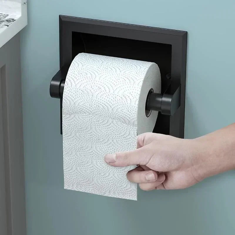 Black Metal Toilet Paper Holder Recessed Mounting Bracket Bathroom Qme
