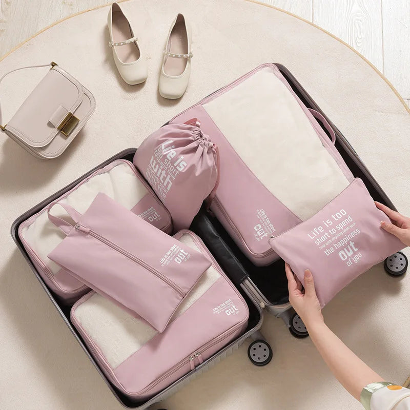 A QX2E 6 Pieces Travel Luggage Organizers Set Packing Cubes with Shoe Bag Cosmetics Accessories Waterproof Toiletry for Qme