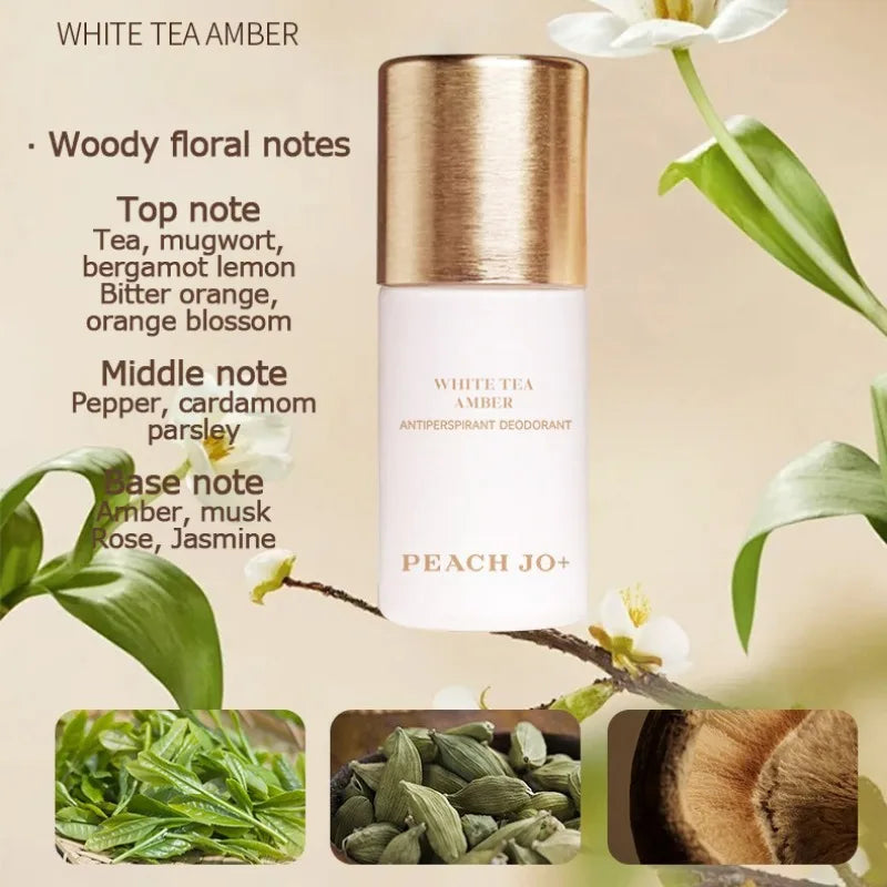 White Tea Long-lasting Deodorant Light Fragrance Antiperspirant Roll-on Perfume Stop Sweating Eliminate Odor Armpit Freshener Qme White tea amber