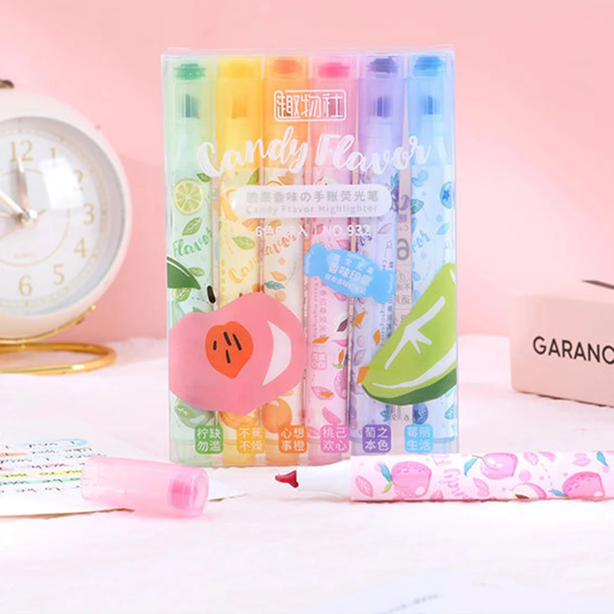 6 Colors Stamp Fruit Candy Aroma Seal Highlighter Set, Chisel Tip, Marker Pen Pastel Assorted Colors for Cute Kawaii Stationery Qme 6 colors