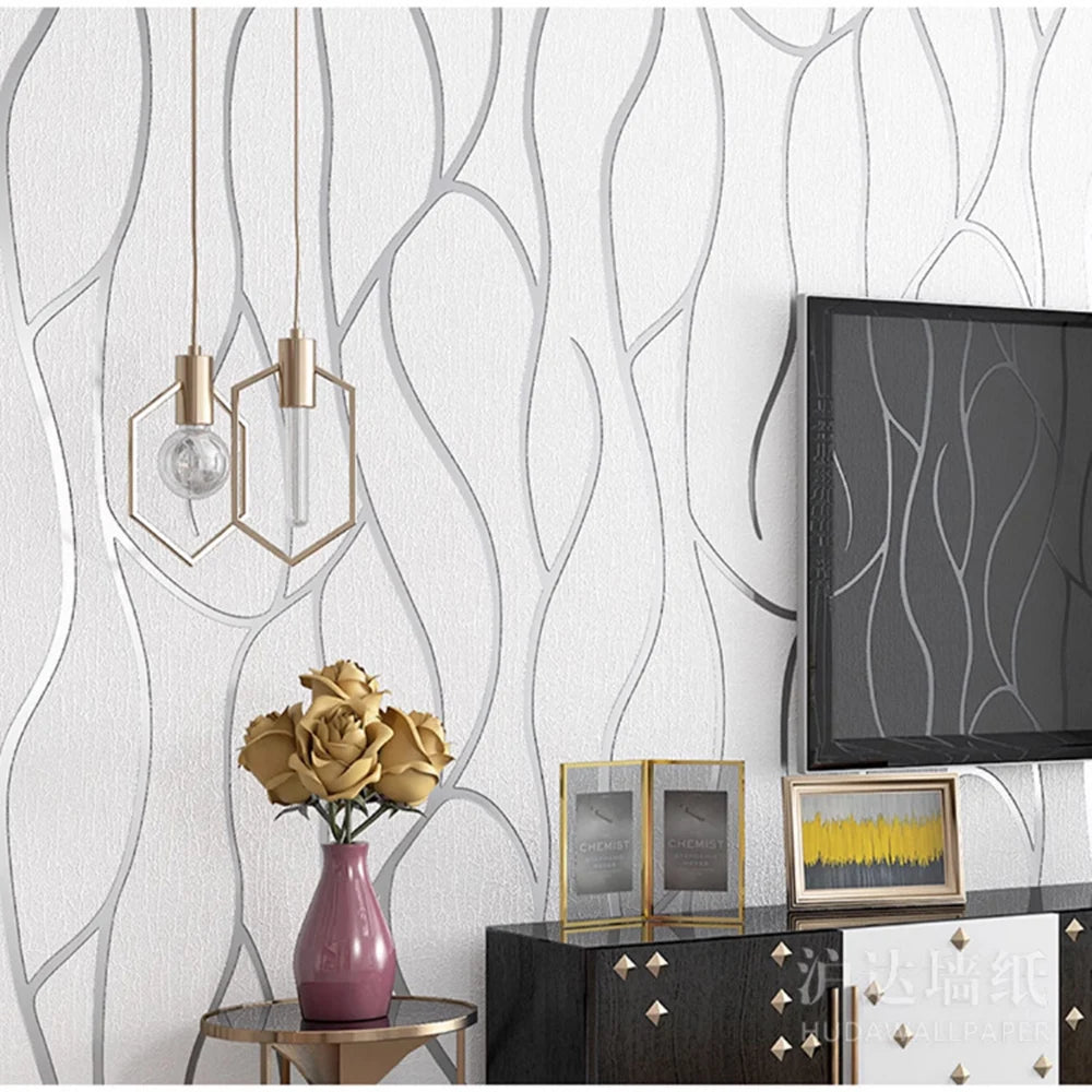 Background Wallpaper Room Decoration 53cm Wall Stickers Thickened Bedroom Curve Stripes Moisture-proof Non-woven European Modern Qme