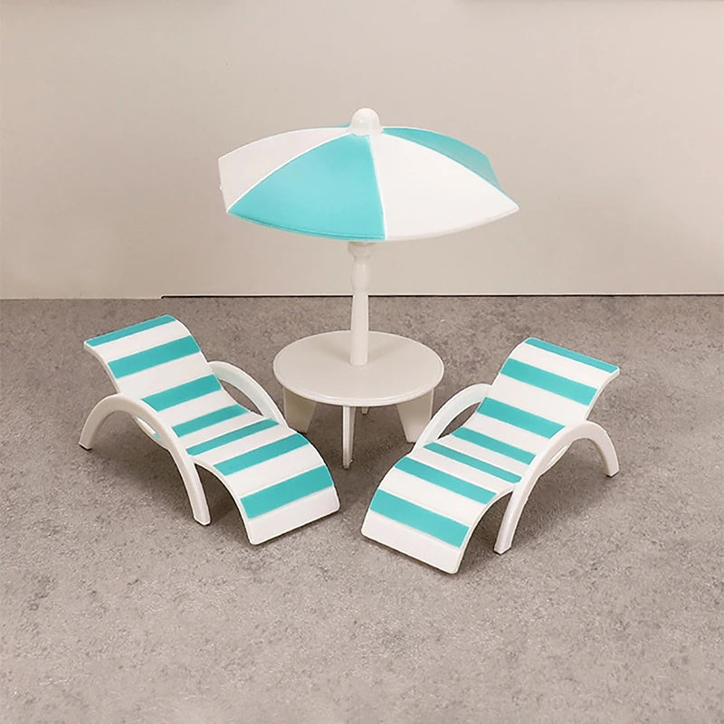 Mini Sun Umbrella Double Beach Chair Miniature Handicrafts Toy House Qme Blue