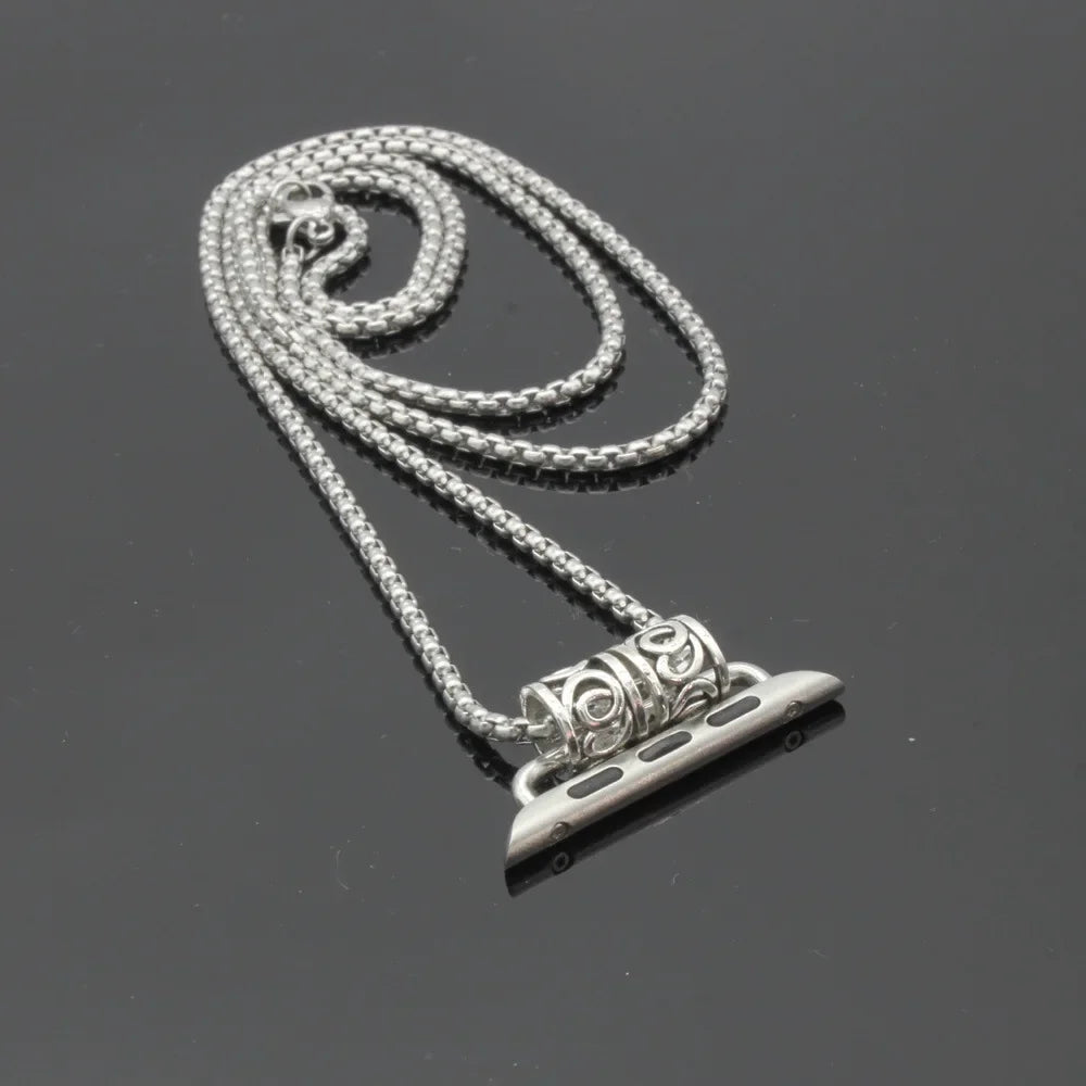 Fashion Long Watch Necklace Retro Metal Chain Anti Lost Pendant Compatible With Apple Watch iWatch All Series Accessory Qme Two Laps 42 44 45 46 49