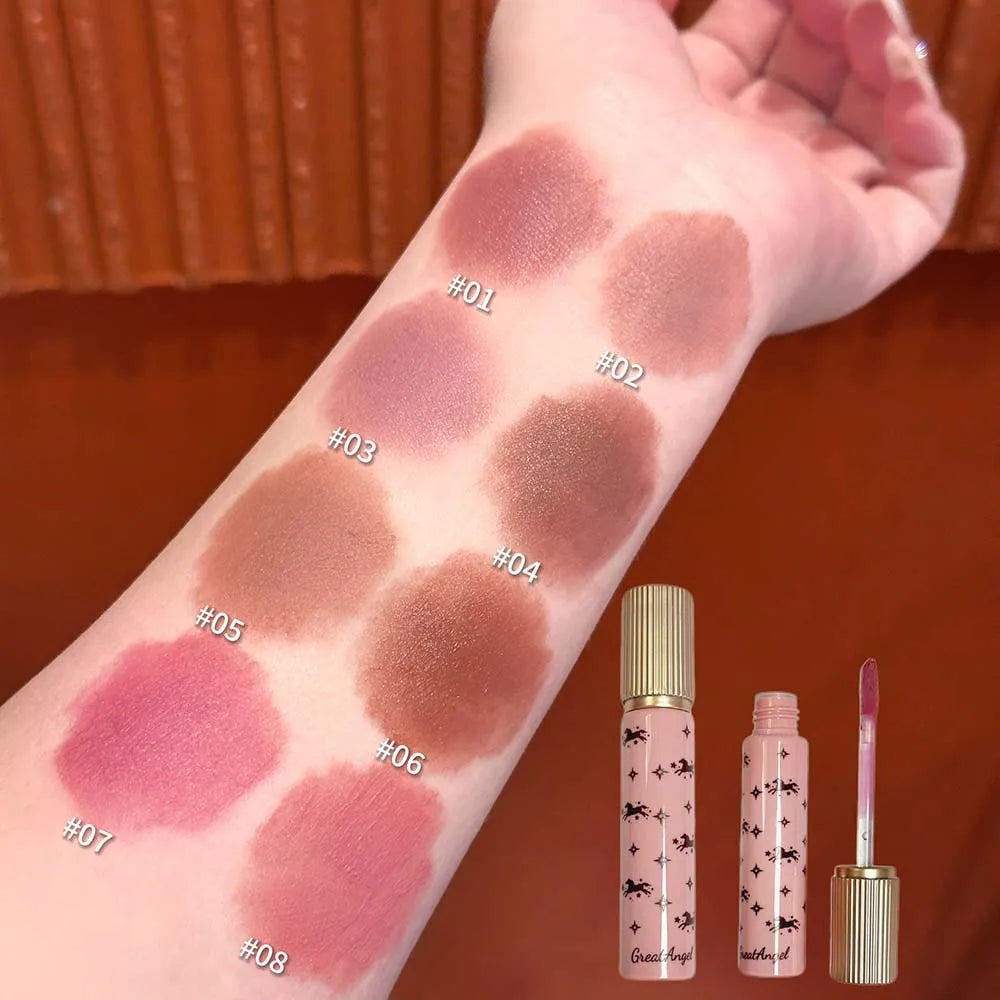Shiny Matte Lipstick Moisturizing Lasting Pink Purple Sparkling Waterproof Nude Rose Lip Mud Glitter Makeup Cute Horse Pattern Qme