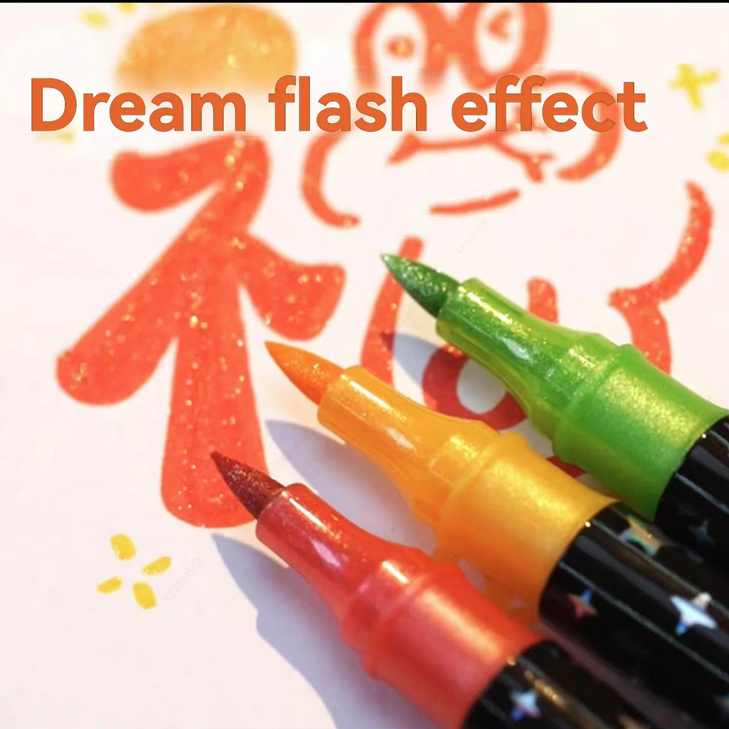 Glitter Double Tips Markers Pens, Shimmer Markers Glitter Writing Drawing Pens for Christmas Card Birthday Greeting DIY Art Qme