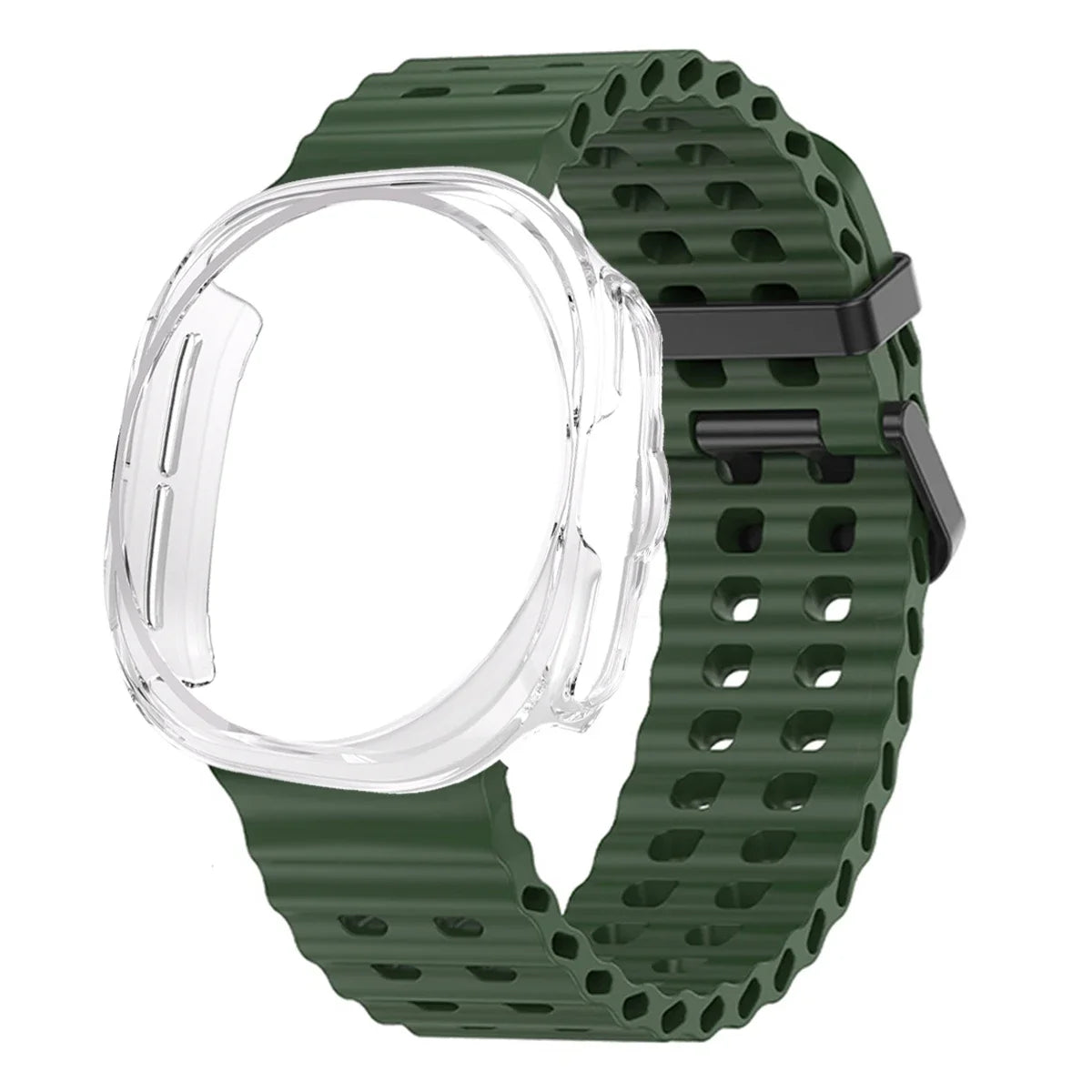 Case+Strap for Samsung Galaxy Watch 7 Ultra 47mm Sport Silicone Band Bracelet PC Case Protective Cover for Galaxy Watch 7 Ultra Qme green transparent Galaxy Watch 7 ultra