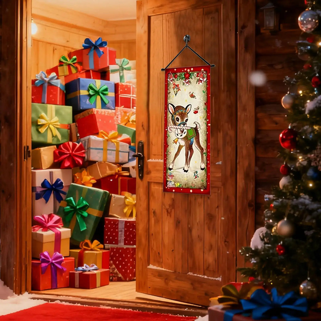 Christmas Door Banner 4 Pieces Party Decorations Santa Snowman Elk Front Door Banner For Home Party Wall Room Patio Window Qme