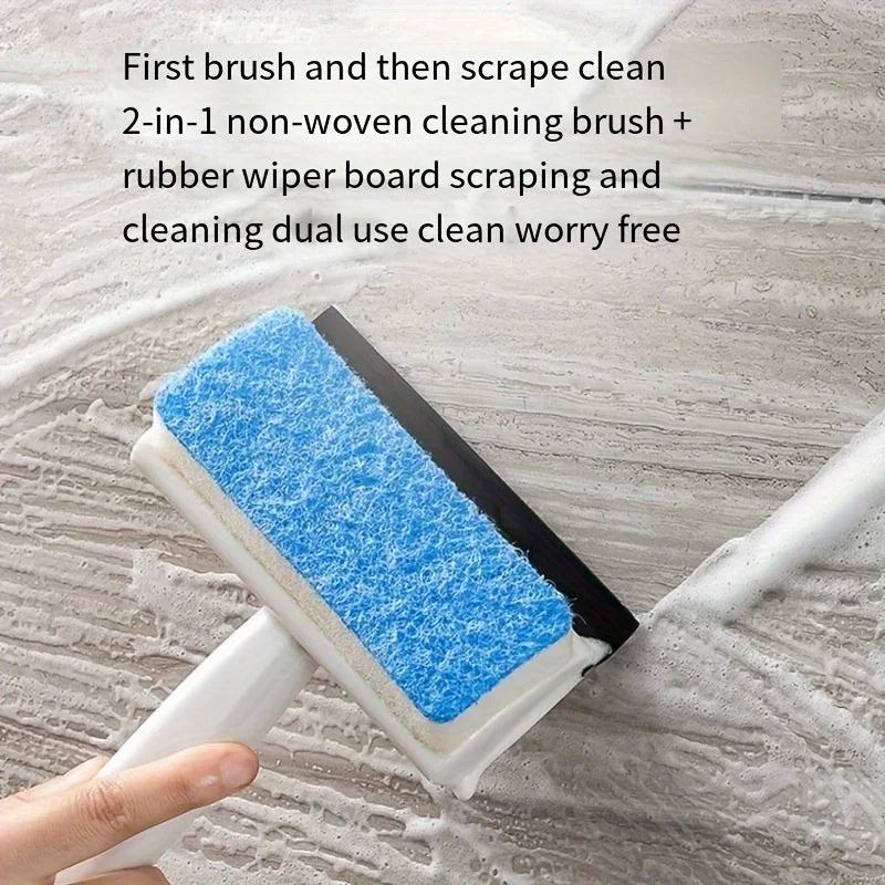 2-in-1 Bathroom Cleaning Brush Double-Sided Glass Scraper, Mirror Wiper, Multi-Functional Tile and Wall Cleaner, No Power Needed Qme