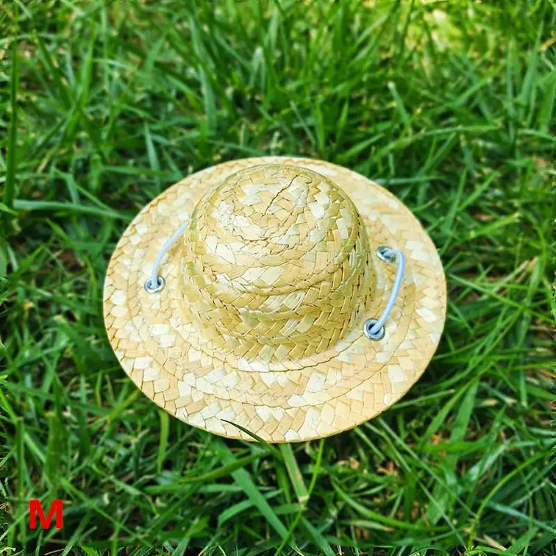 Cute Adjustable Pet Woven Hat Dog Decorative Hat Photo Prop Dog Cat Sunshade Cap Run Straw Hat For Small Dog Puppy Cat Qme M