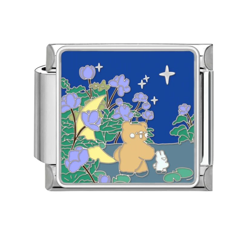 Y2K Colored Street View Flower Cute Cat Italian Charm Link Fit 9mm Stainless Steel Module Women Bracelet DIY Making Jewelry Gift Qme Style 31