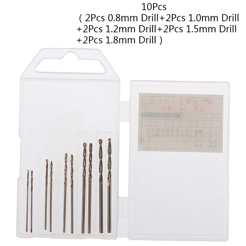 Box HSS Mini Drill Bit Straight Shank PCB Twist Bits Drilling Qme 10pcs 0.8-1.8MM