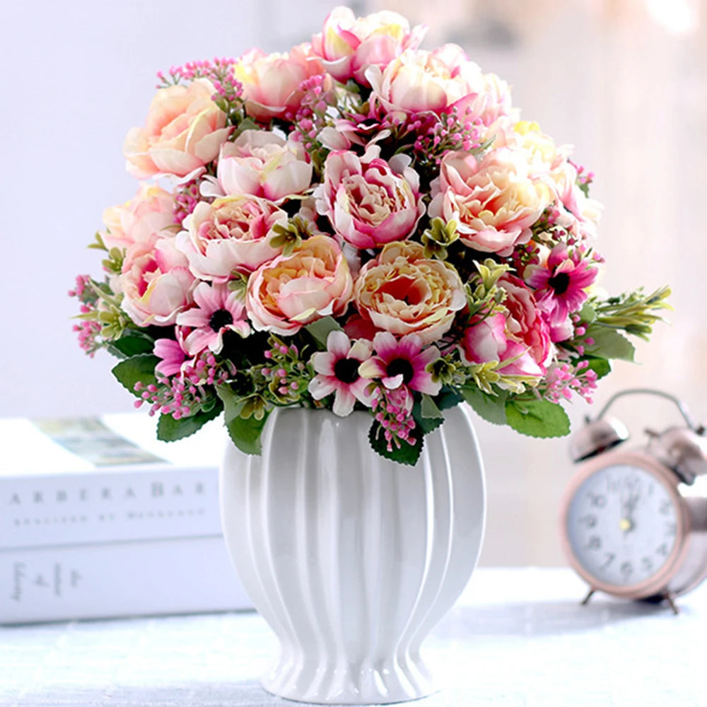Peony Flowers Silk Artificial Bouquet Babybreaths Accessories Fake Daisy Flowers Wedding Home Decor Room Decoration Party Qme