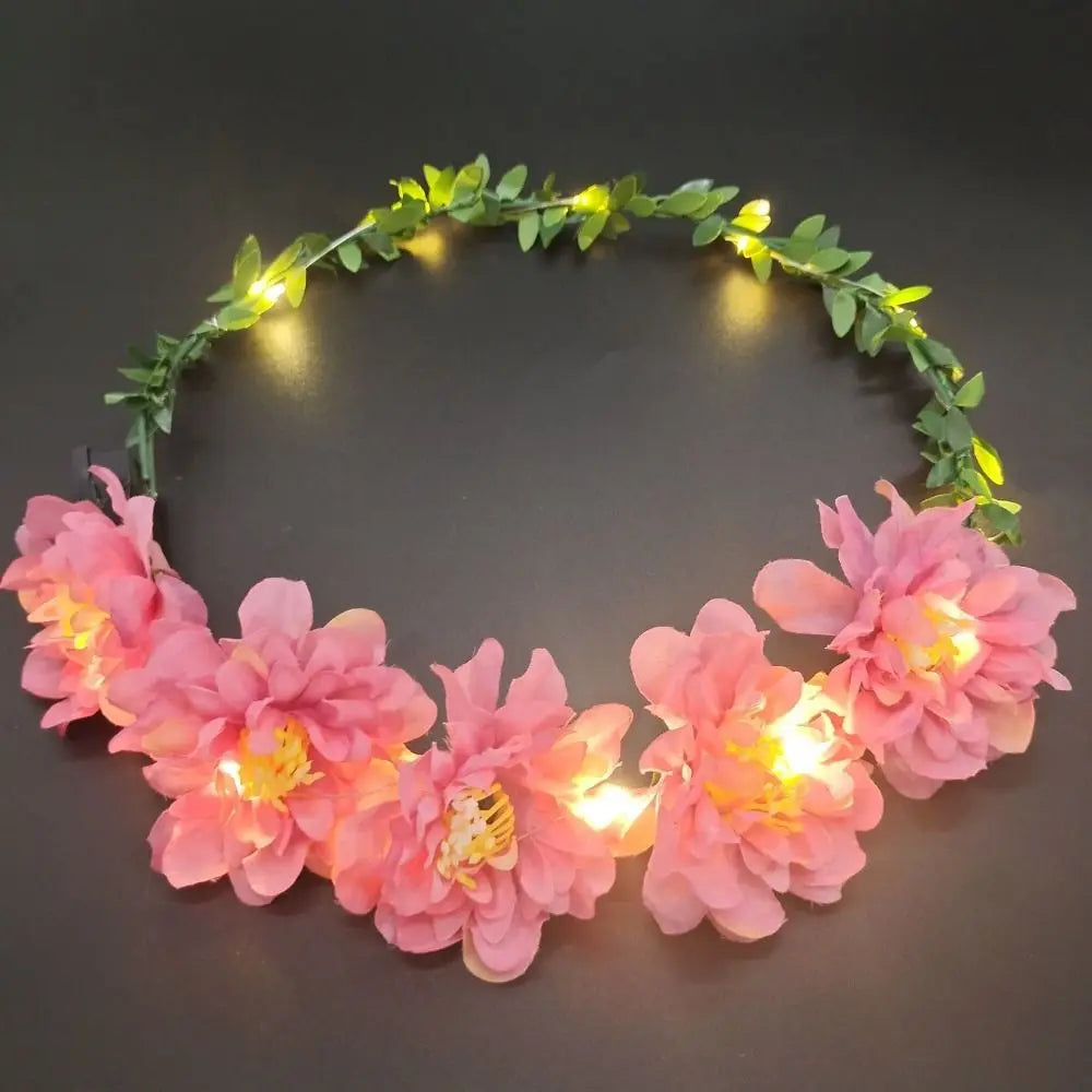 Simulation Rose Flower Wreath Headband Tiara LED Light Crowns Qme S