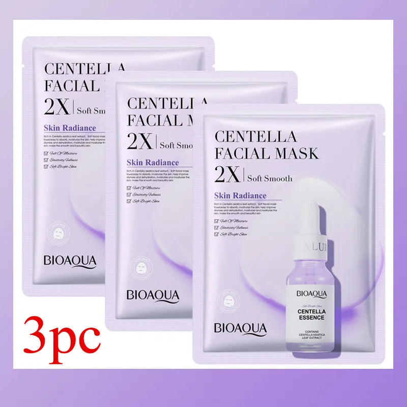 BIOAQUA Centella Collagen Face Mask Moisturizing Refreshing Sheet Masks Hyaluronic Acid Facial Mask Skin Care Products Qme 3pc