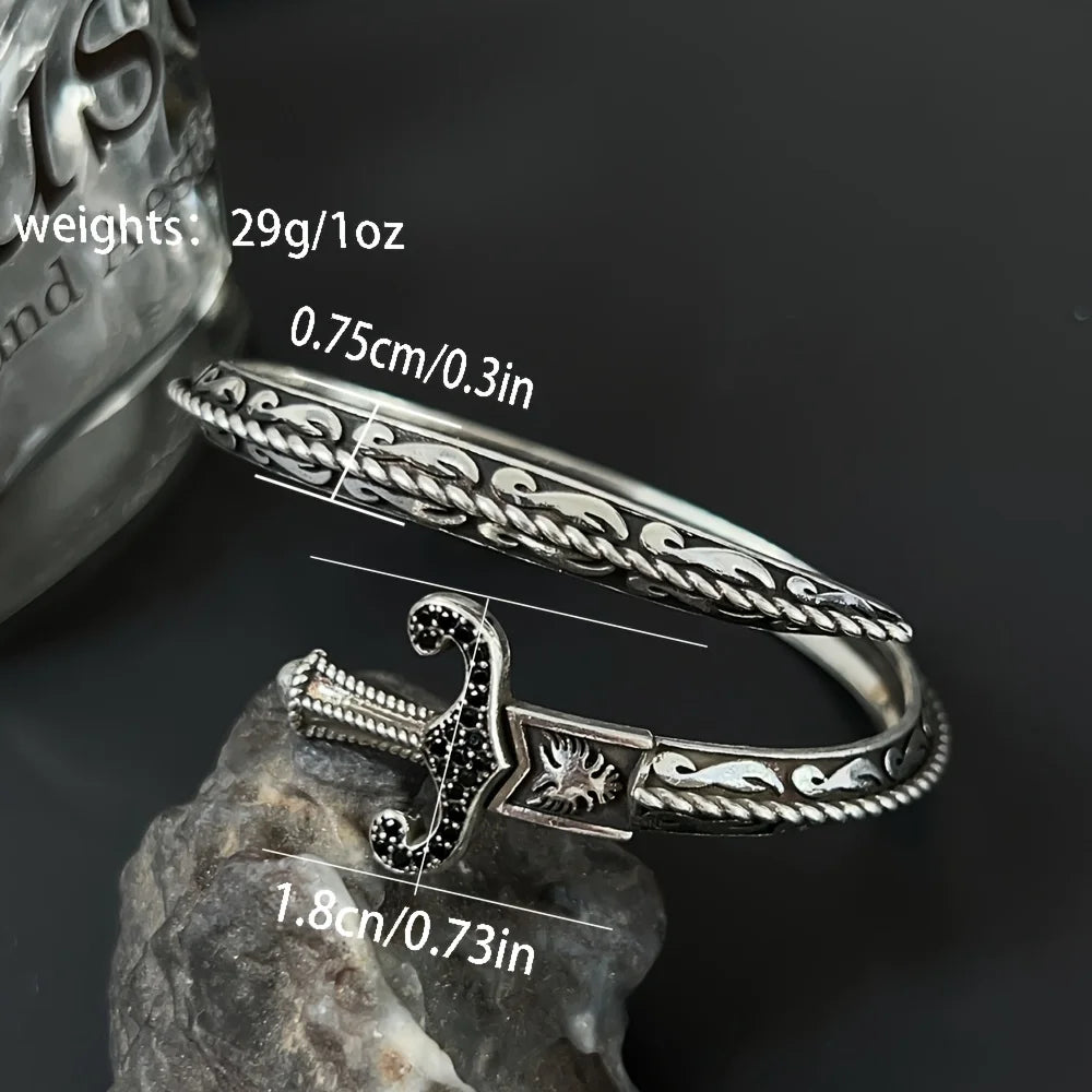 Snake & Sword Bracelet - Vintage Engraved Couple's Open-Ended, Suitable for Daily Wear, Parties Qme