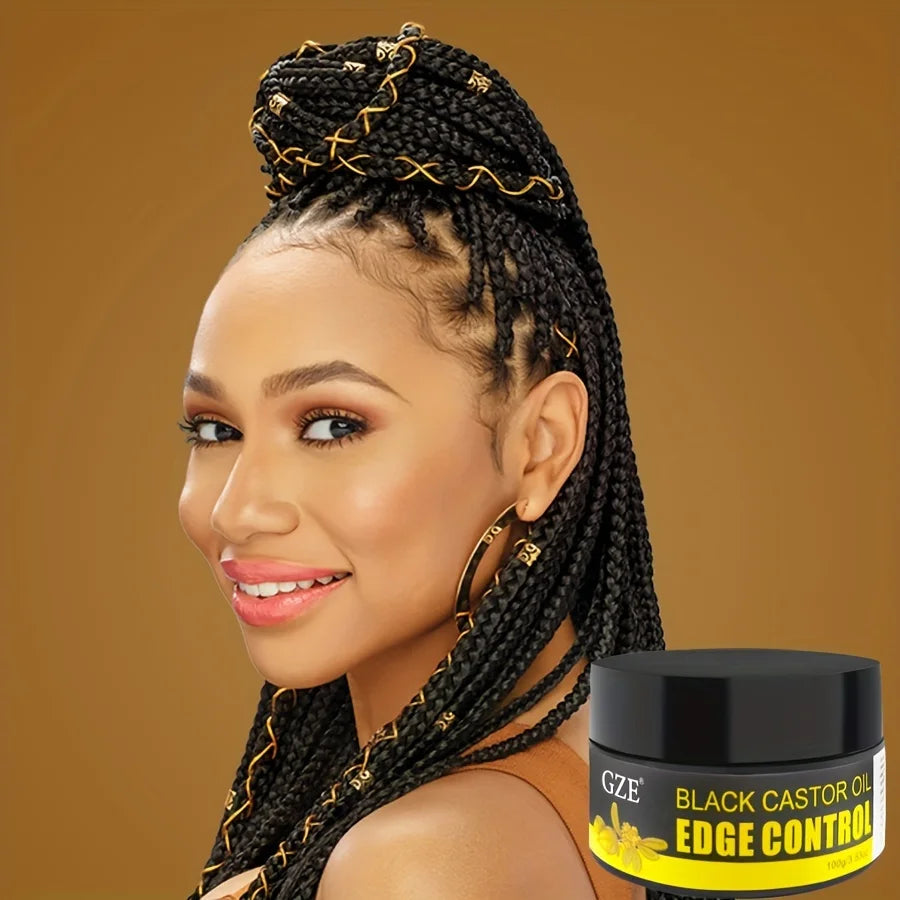 GZE African Black Castor Extra Hold Braid, Loc, Twist Gel, Tames Frizz & Edges, Coconut Oil Edge Control Qme