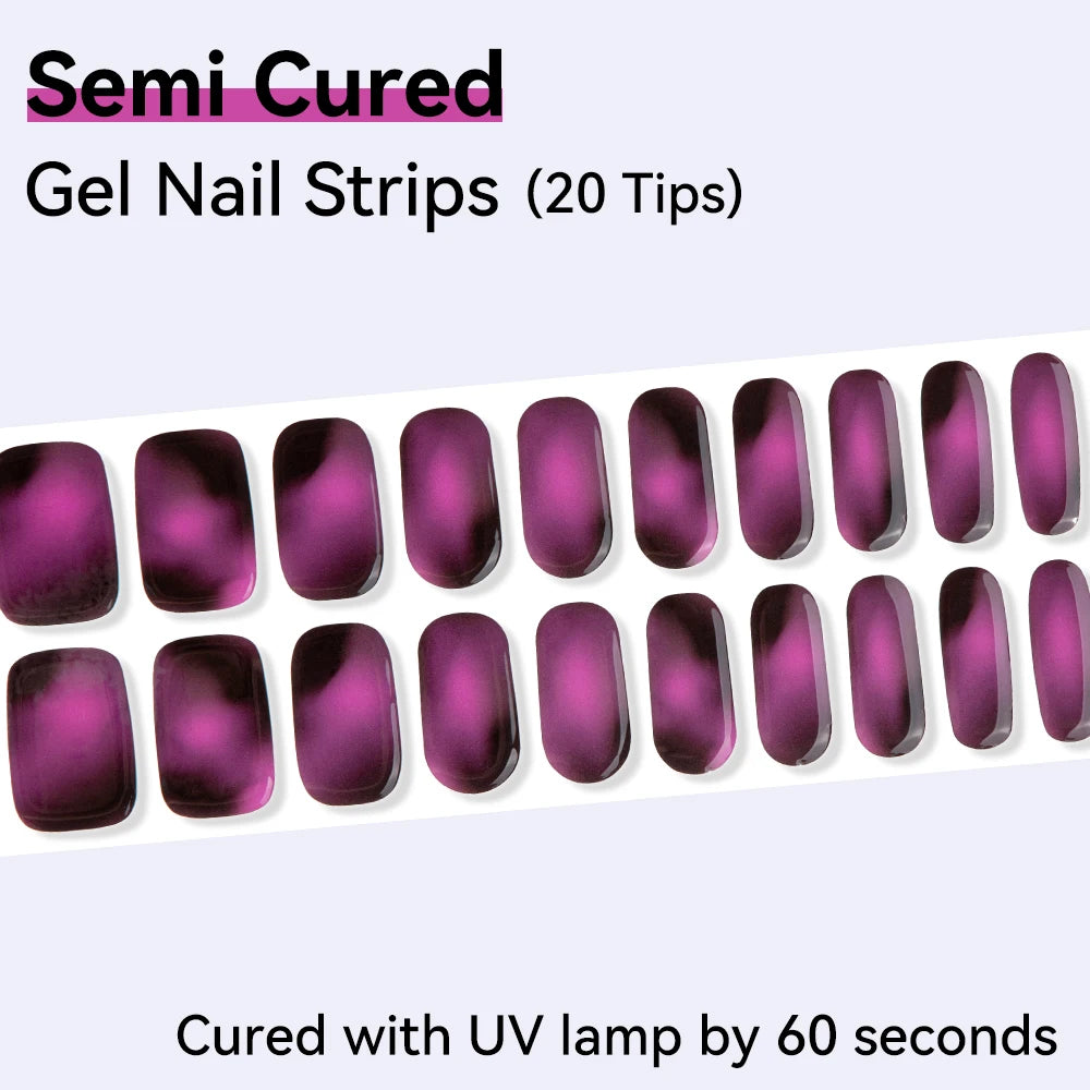 Gradient Semi-cured Nail Wraps Solid Dot Adhesive Waterproof Long Qme NC240088