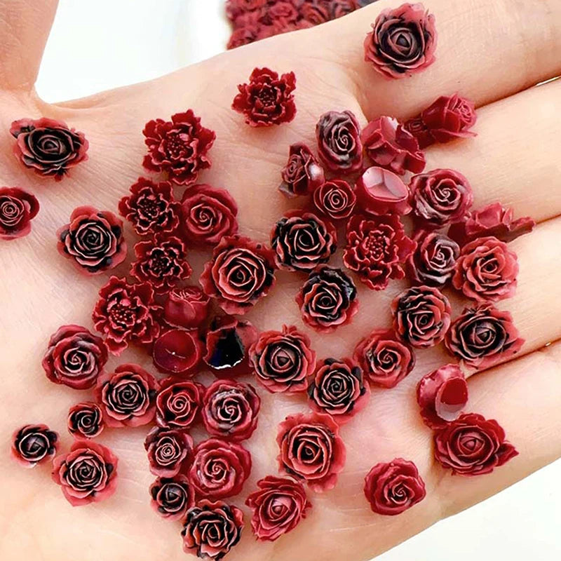 Random Mixed Wine Red Rose Nail Art Charms Luminous Flowers Qme