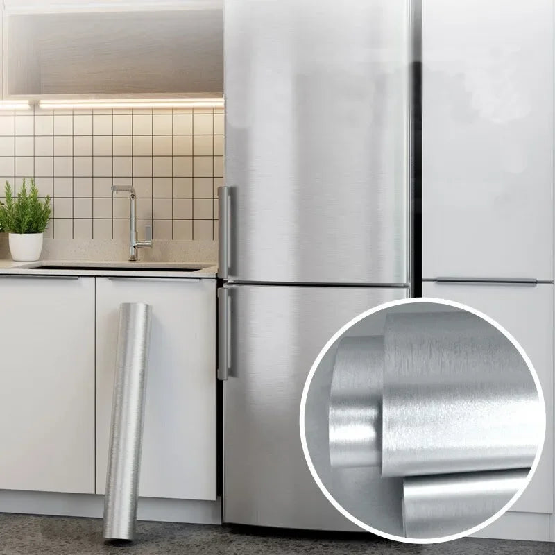 40cm Metal Brushed Silver Wall Sticker Stainless Steel Kitchen Living Room Refrigerator Countertop Adhesive Wallpaper Qme