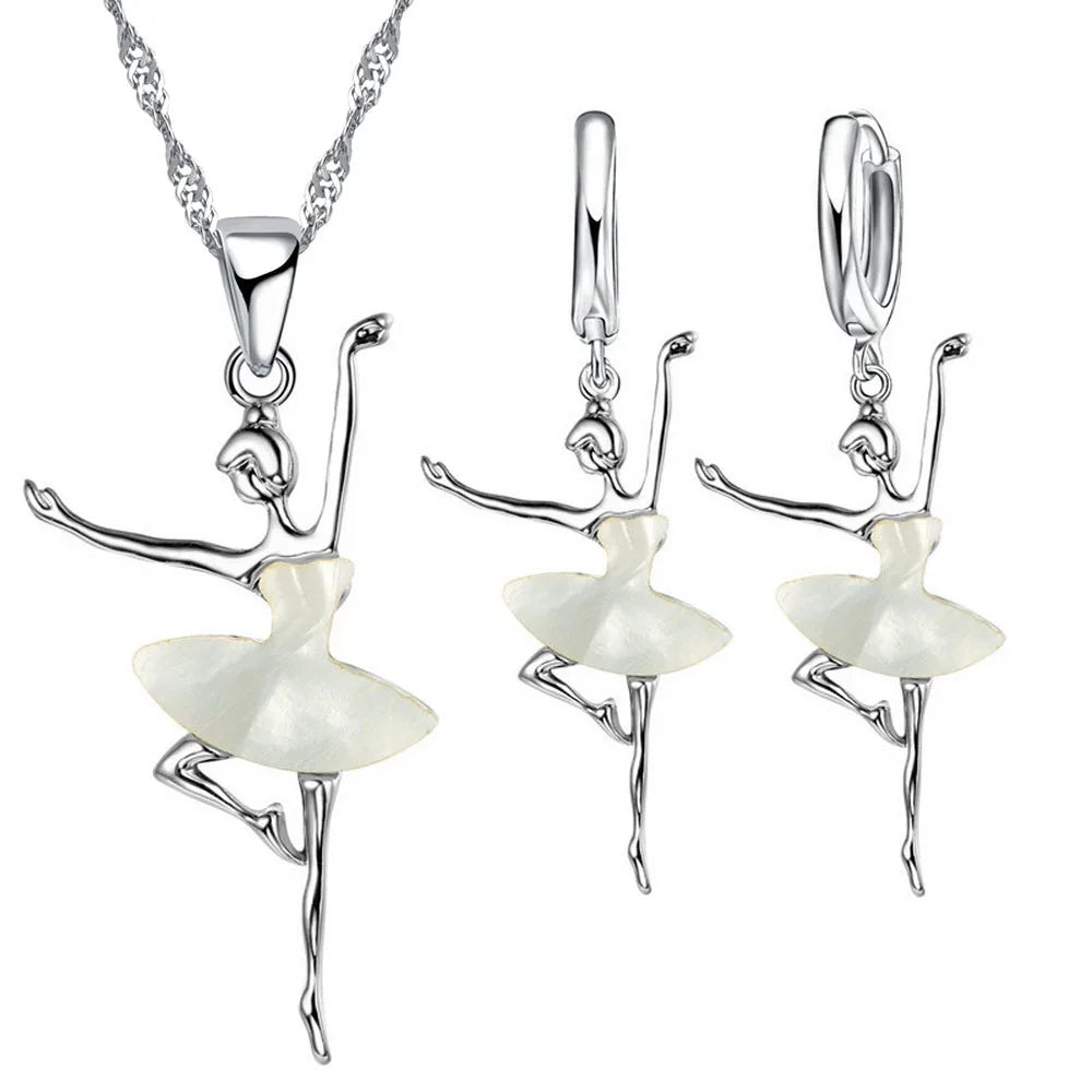 Lovely Pendants Necklaces Earrings for Girls Children 925 Sterling Silver Color Party Accessory Fashion Women Jewelry Sets Qme Default Title