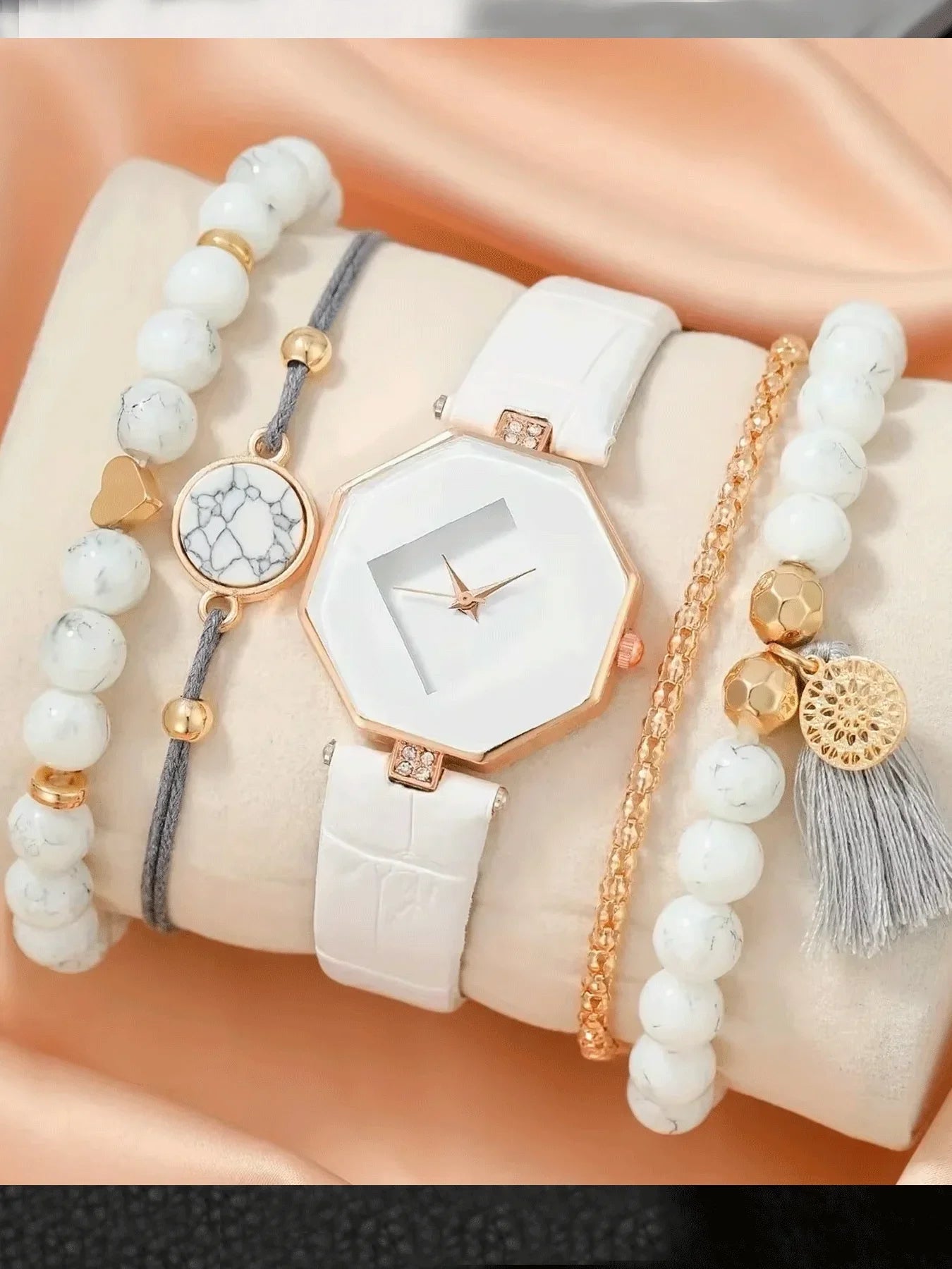 5pcs Fashion diamond-encrusted rhombus prism watch crystal ladies' leather strap Qme