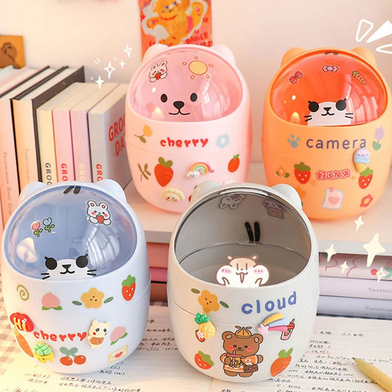 Lid Trash Can Small Pen Holder Give Sticker Mini Kawaii Bedroom Desk Qme