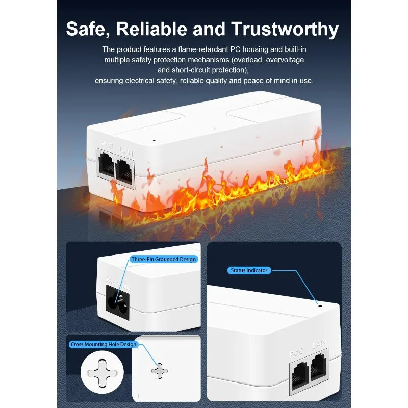 1PCS POE Power Adapter 30W Standard Certified for Switch Camera Monitor Power Supply Qme