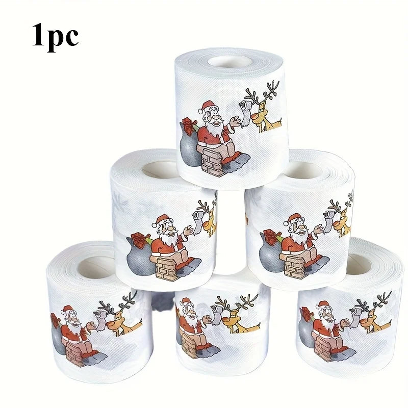 Christmas Festive Toilet Paper - 2 Layers, Unscented, with Santa and Reindeer Patterns - Perfect for Holiday Home Decorations, C Qme
