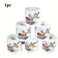 1Roll Santa and Reindeer Pattern Toilet Paper Roll - 3.94 "x 3.94" for Christmas and New Year home decor, party supplies Qme 1Roll