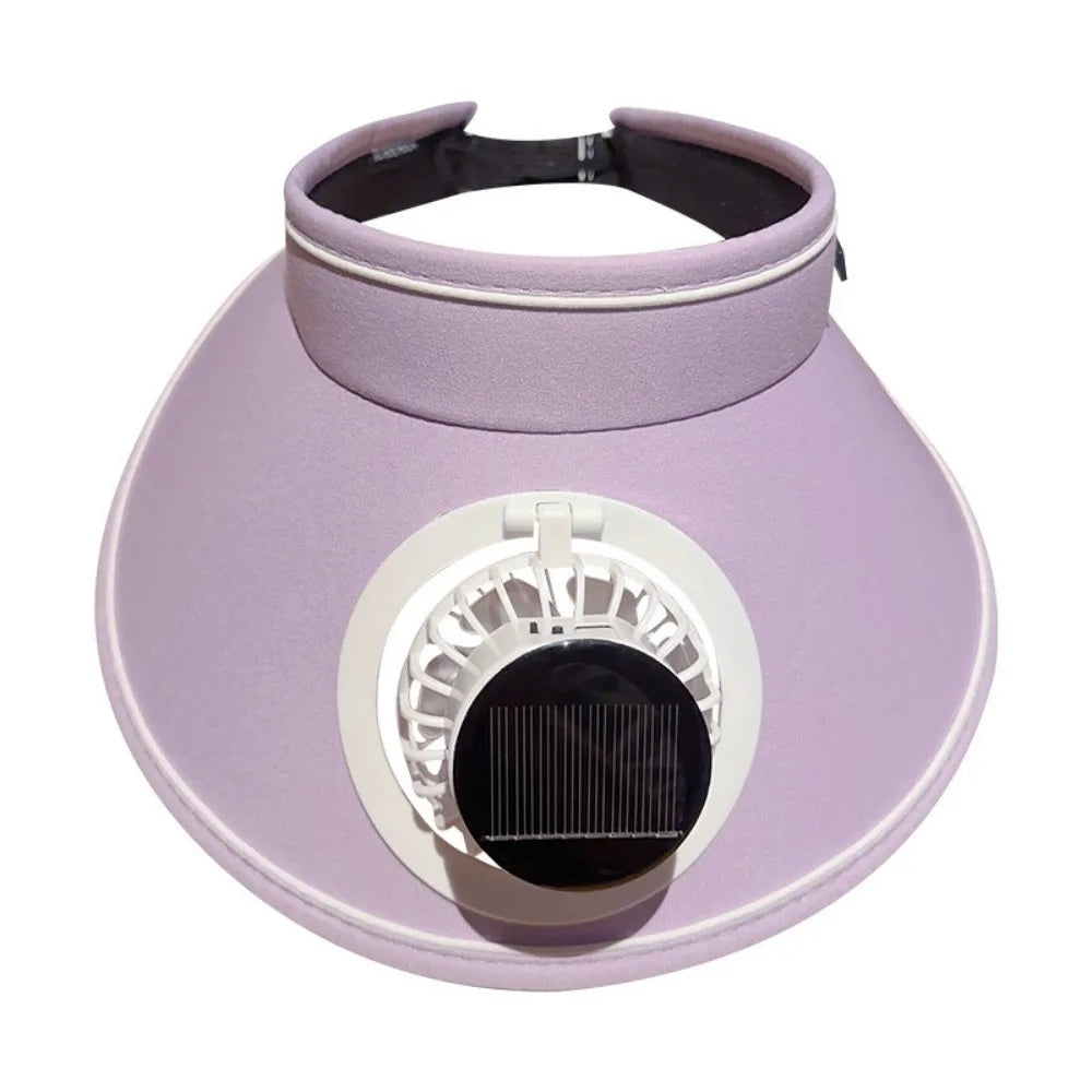 Wide Brim Sun Hat Fan Solar Powered Empty Outdoor Visor Sunshade Qme Purple