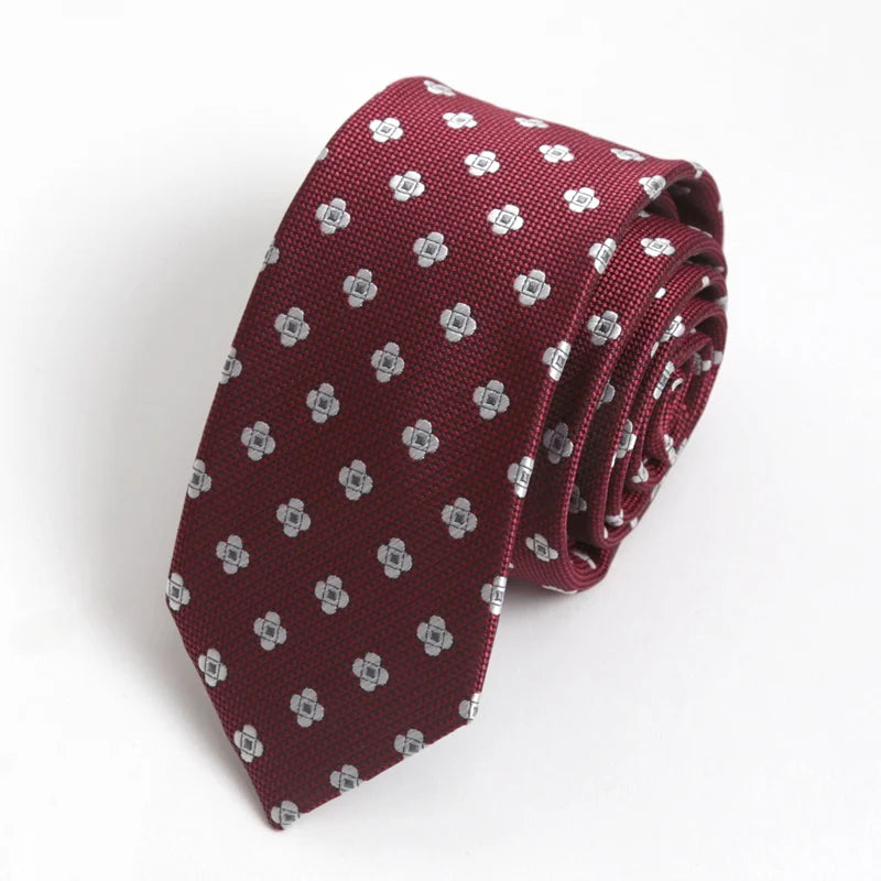 Burgundy JK Flower Jacquard Necktie Year Preppy Tie Graduation School Qme Burgundy