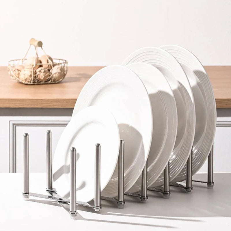 Pot Lid Rack Pan Organizer Retractable Foldable Stainless Steel Plate Qme